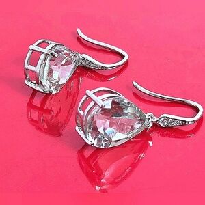 Natural Green Amethyst & Cz 925 Sterling Silver Earrings